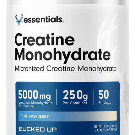 Bucked Up Blue Rasberry Creatine for Women and Men - Easy to Mix Vegetarian - Flavored Creatine Monohydrate Powder - Made in USA - 5G Per Serving - 50 Servings - 250 Grams Per Container