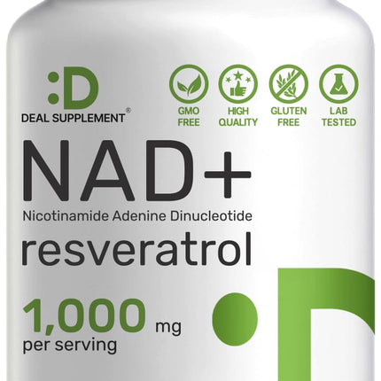 NAD+ Resveratrol Supplement 1,000mg Per Serving, 120 Veggie Capsules | 2-in-1 Extra Strength NMN Supplement Alternative | NAD Supplements for Women & Men | Non-GMO, Gluten Free