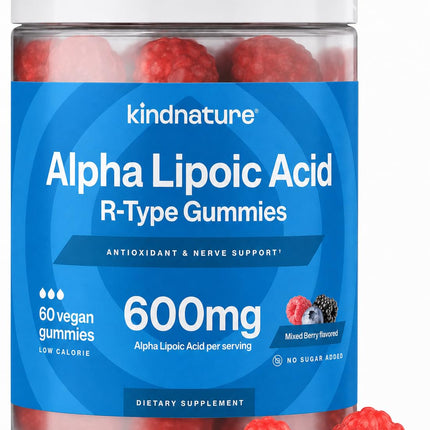 kindnature Alpha Lipoic Acid Gummies 600mg – Neuropathy Supplements – ALA for Nerve Comfort & Antioxidant Support – Sugar-Free, Vegan, Non-GMO – 90 Gummies