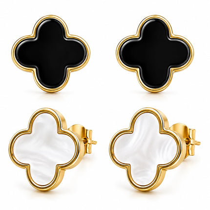 2 Pair Set I 18K Gold Plated Clover Earrings for Women | Four Leaf Stud Earrings | Valentines Gift I Anniversary I Wedding I Occasion