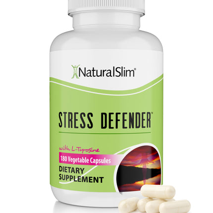NaturalSlim Stress Relief Supplement - Stress Defender, High Cortisol Reducer, Control Cravings, Sleep & Metabolism Support with Vitamin B5 Pantothenic Acid & L Tyrosine - 180 Vegetable Capsules