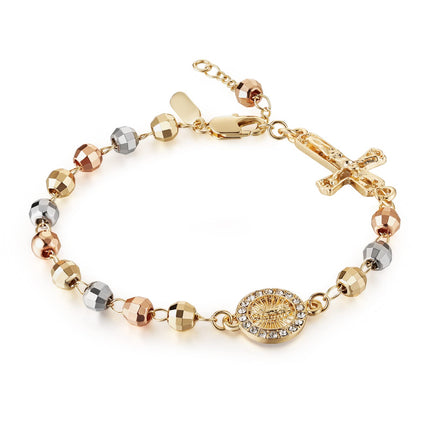 HZMAN Brass Virgin Mary Cross Rosary Bead Bracelet for Women