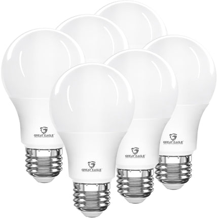 Great Eagle A19 LED Light Bulbs 60 Watt Equivalent - UL Listed - Cool White 4000K LED Light Bulb - 9W Non Dimmable, 800 Lumens (6 Pack)