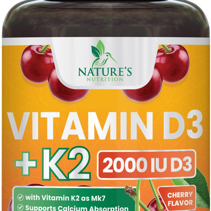 Vitamin D 2000 IU 50mcg Per Tablet - Vitamins D3 & K2 (MK7) Complex Supplement for Bone, Teeth, Muscle, Calcium Absorption, Supports Immune & Heart Health, Chewable Formula USA Bottled - 180 Tablets