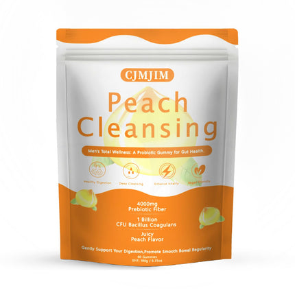 PKQLQ Peachy Clean Fiber Gummies with Prebiotic for Men, Peach Flavored Digestive Support & Detox Gummy Supplement, 60 Vegan Gummy Bears for Regularity & Gut Health (1)