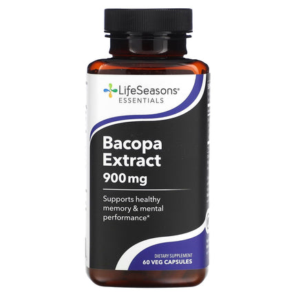 LifeSeasons Bacopa Extract 900 mg – Natural Memory & Focus Support Supplement, Mood Balance & Brain Health, 120 Veg Capsules, Non‑GMO, Gluten‑Free, Vegan Friendly