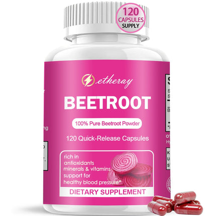 Beet Root Capsules 120 Count, Pure Beetroot Beets Powder Capsules 60 Days Supply | Natural & Vegan Supplement | 1300mg per Serving
