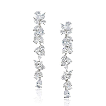 SWEETV Cubic Zirconia Bridal Earrings for Women Brides, Silver Crystal Chandelier Wedding Drop Earrings for Prom or Pageant