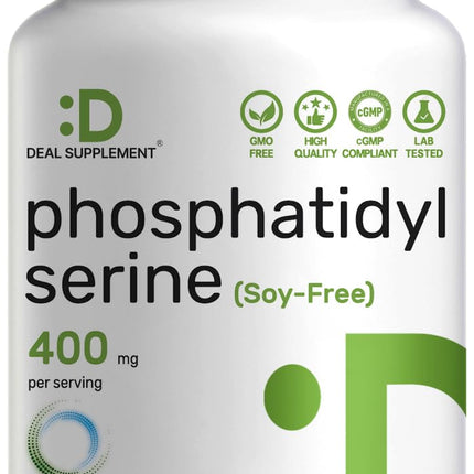 Phosphatidylserine Supplement, 400mg Serving, 240 Capsules – Soy Free Sunflower Lecithin Source
