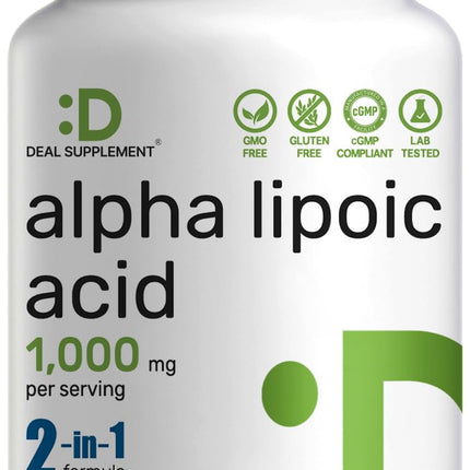 Alpha Lipoic Acid 1,000mg, 180 Veggie Capsules – 50/50 R-ALA & S-ALA for Max Bioavailability – Antioxidant Supplement – Energy & Nervous System Support – Non-GMO