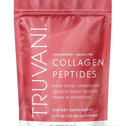 Truvani Hydrolyzed Collagen Peptides | Unflavored | 28 Servings | 20g Grass-Fed Collagen Protein Powder | Promotes Hair, Skin, and Nail Health | Dairy & Gluten Free | Women & Men | Package May Vary