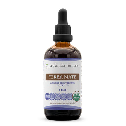 Secrets of the Tribe Yerba Mate USDA Organic Tincture | Alcohol-Free Extract, High-Potency Herbal Drops | Made from 100% Certified Organic Yerba Mate (Ilex paraguariensis) Dried Leaf (4 fl oz)