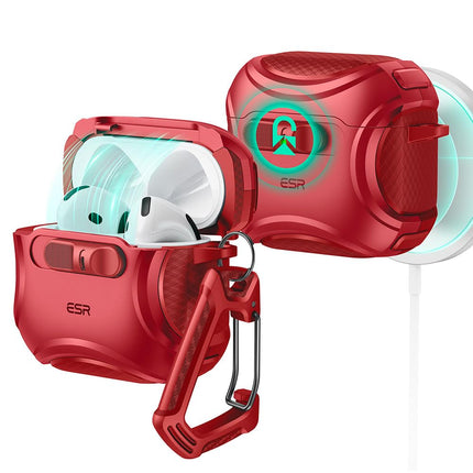 ESR for AirPods 4 Case, Compatible with AirPods 4 Generation Case (2024) (USB-C), Compatible with MagSafe, Drop-Proof Lock, Easy Open, Cyber Series, Red