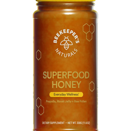 Superfood Honey by Beekeeper's Naturals - Bee Pollen, Royal Jelly, Propolis, Honey - Natural Energy, Immune Support, Mental Clarity, Athletic Performance (11.6 oz)