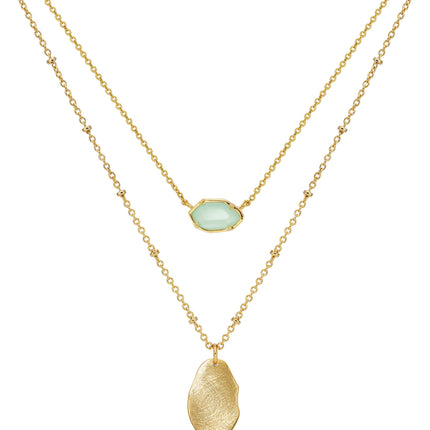 OZEL - Layered Gold Necklaces for Women - Crystal Colorful Delicate Cutting Pendant Necklace - 18K Gold Plated - Birthday Gifts (1M1234-2_green opal)