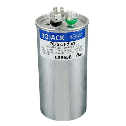 BOJACK 70+5uF 70/5MFD ±6% 370V/440V CBB65 Dual Run Circular Start Capacitor for AC Motor Run or Fan Start or Condenser Straight Cool or Heat Pump air Conditioner