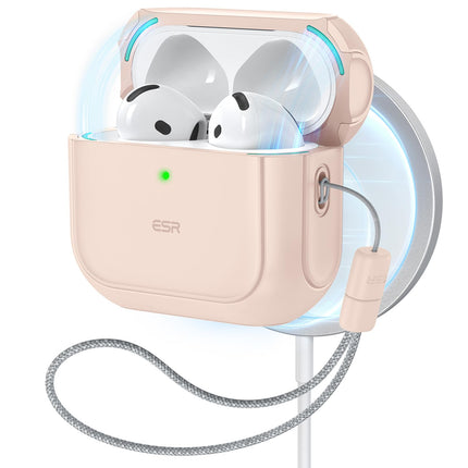 ESR for AirPods 4 Case, Compatible with AirPods 4th Generation Case (2024) (USB-C), Compatible with MagSafe, Drop Protection Cover with Lanyard, Magnetic Lid Lock, Orbit Hybrid Series, Desert Titanium
