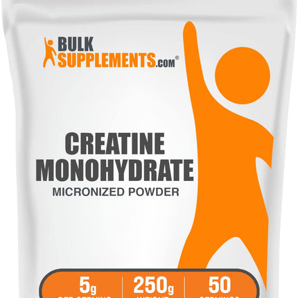 BulkSupplements.com Creatine Monohydrate Powder - Micronized Creatine Powder, Unflavored - Pure & Gluten Free, 5g (5000mg) per Servings, 250g (8.8 oz) (Pack of 1)