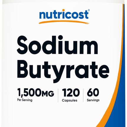 Nutricost Sodium Butyrate 1,500mg Per Serving, 120 Capsules for 60 Servings Per Bottle - Provides 1,200mg of Butyric Acid, Vegan, GMO-Free, Gluten-Free