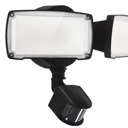 UME 19W LED Flood Light Motion Sensor Outdoor, 2 Adjustable Head, 2000LM, 5000K, IP65 Waterproof, Dusk to Dawn Security Light with Photocell for Exterior,Outside,Garage,House(Black)