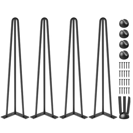 VEVOR Hairpin Table Legs 20" Black Set of 4 Desk Legs 880lbs Load Capacity (Each 220lbs) Hairpin Desk Legs 3 Rods for Bench Desk Dining End Table Chairs Carbon Steel DIY Heavy Duty Furniture Legs