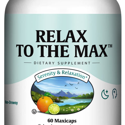 Maxi Health - Relax to The Max Stress Relief Formula (60 Count) Capsules with Vitamin C, Calcium, L-Theanine, L-Taurine & Amino Acids - All Natural Calming & Relaxation Supplements