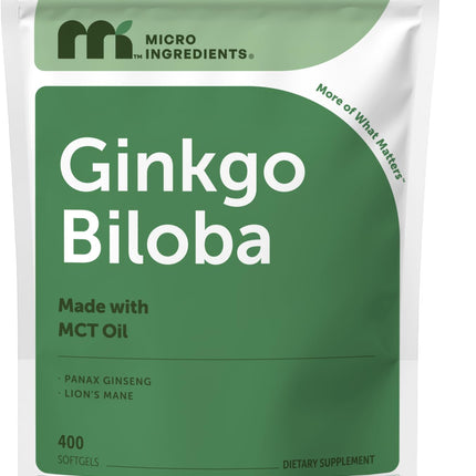 Micro Ingredients Ginkgo Biloba 120 mg Per Serving, 400 Softgels | 3-in-1 with Panax Ginseng & Lion’s Mane | Herbal Mushroom Blend | Made with MCT Oil | Non-GMO