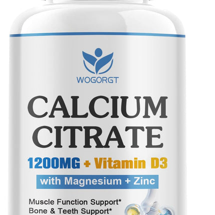 Calcium Citrate 1200mg Supplement with Vitamin D3 for Women and Men - Calcium Magnesium Zinc D3 Supplement for Bone, Teeth, Immune Support, Vegan-Friendly - 120 Tablets
