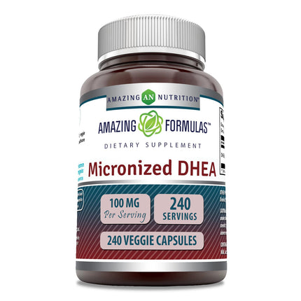 Amazing Formulas Micronized DHEA Supplement | 100 Mg | Veggie Capsules | Non-GMO | Gluten-Free | Made in USA (240 Count, Pack of 1)