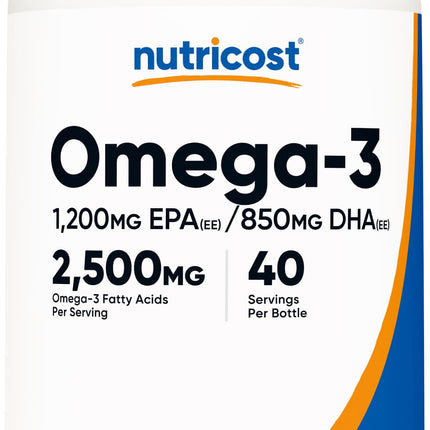 Nutricost Omega 3 Fish Oil - 2500MG, 120 Softgels (40 Serv) - Fish Oil, Wild Caught! 1200mg EPA 850mg DHA - Non-GMO, Gluten Free