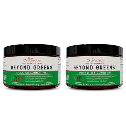 Live Conscious Beyond Greens Concentrated Superfood Powder - Matcha Flavor w/Chlorella, Echinacea, Probiotics for Immune Support & Energy - 30 Servings (2-Pack)
