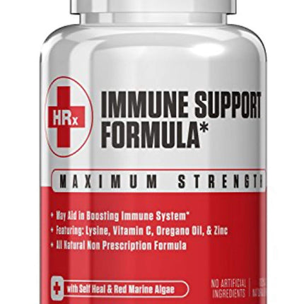 Immune Support Formula (H Rescue Discreet) Immune Support Supplement L Lysine, Zinc, Vitamin C, Oregano Oil 120 Capsules