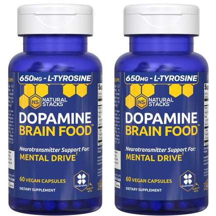NATURAL STACKS Dopamine Brain Food - 650mg L-Tyrosine Supplement - Dopamine Supplement for Focus & Mental Drive - Supports Mental Energy - Neurotransmitter Support with B Vitamins - 120 Capsules