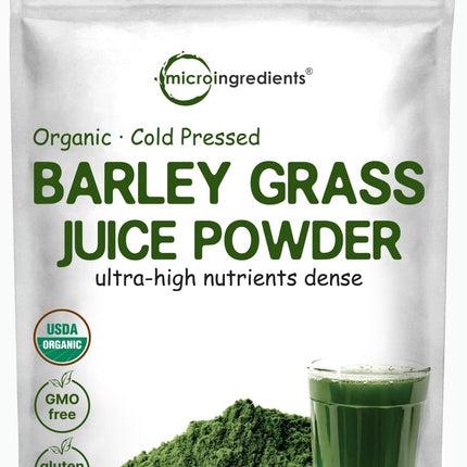 Micro Ingredients Organic Barley Grass Juice Powder, 10 Ounce, Cold Pressed, US Grown, Immune Vitamin, Fibers, Minerals, Antioxidants and Protein, Vegan