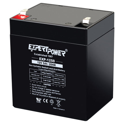 ExpertPower EXP1250-12V 5Ah Rechargeable SLA Battery for Security System, UPS, Garage Door Opener Replacement, Fire Alarm Batteries, Sealed Lead Acid, 12V Battery Backup