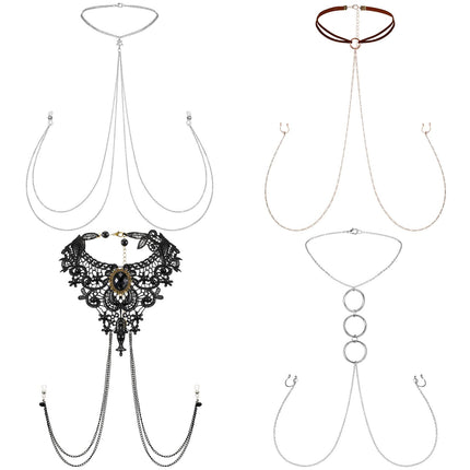 Bonuci 4 Pcs Non Piercing Bra Body Chain with Necklaces Body Chain Non Piercing Adjustable Bra Jewelry(Classic Style)