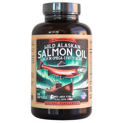 Wild Alaskan Salmon Fish Oil Omega 3 Supplement for Humans | EPA and DHA | Kwee-Jack Fish Co. | 120 Softgels 1000mg Salmon Oil