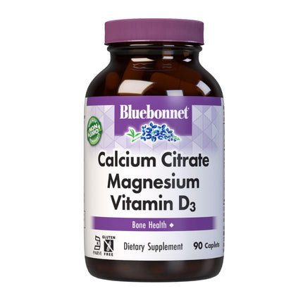 Bluebonnet Nutrition Calcium Citrate Magnesium Plus Vitamin D3 Caplets, Bone Health & Muscle Relaxation, Non GMO, Gluten, Soy & Milk Free, Kosher, White, 90 Count