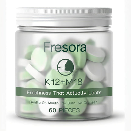 FRESORA Oral Probiotics, with K12 & M18, Oral Probiotics for Mouth Bad Breath for Adults, Sugar-Free Mint Lozenges for Oral Microbiome Balance, Defends Against Bad Breath & Dental Problems, 60 Count