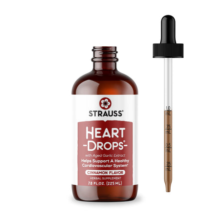 Strauss Naturals Heart Drops – Heart Health Supplements w/Garlic Supplements & Premium Aged Garlic Extract to Help Maintain a Healthy Cardiovascular System - Vegan & Non-GMO – Cinnamon 225ml