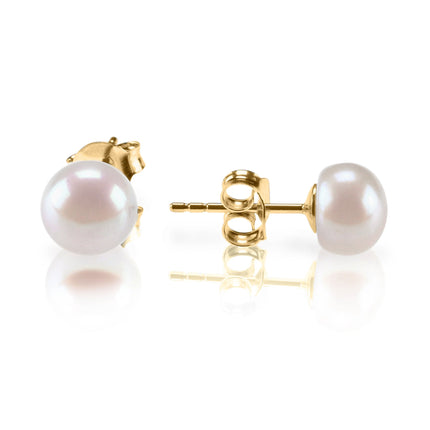 PAVOI Pearl Stud Earrings for Women, 925 Silver, Yellow Gold, Size 7, Pearl