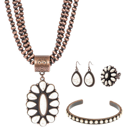 TOPACC Western Jewelry Set for Women Cowgirl Turquoise Necklace with Earrings Cuff Bracelet Boho Ring Navajo Pearl Choker