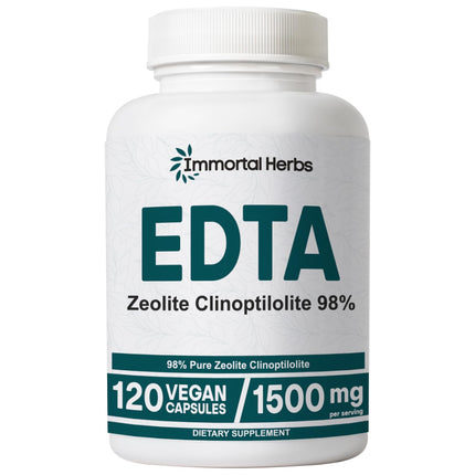 Immortal Herbs EDTA Capsules 1500mg with Zeolite 98% and Milk Thistle, 120 Pills, Non-GMO & Gluten Free Calcium Disodium EDTA Supplement