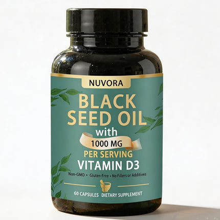 Sabel Black Seed Oil - Within, 5% Thymoquinone, Vitamin D3 1000 MG, Turmeric and Black Pepper Extract Supporting Health by Restoring Balance from 60 Capsules