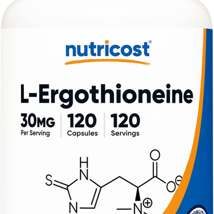 Nutricost L-Ergothioneine Supplement 30mg Per Serving, 120 Capsules for 120 Servings Per Bottle - Mushroom Derived Amino Acid, Vegan, GMO-Free, Gluten-Free