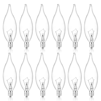 E12 B10 Clear Candle Base Bulb with Warm White 2700K, 40W Candelabra Light Bulbs, 400 Lumen Dimmable, 120V Incandescent Chandelier Light Bulbs for Pendants, Ceiling Fan, Wall Sconces (12-Pack)