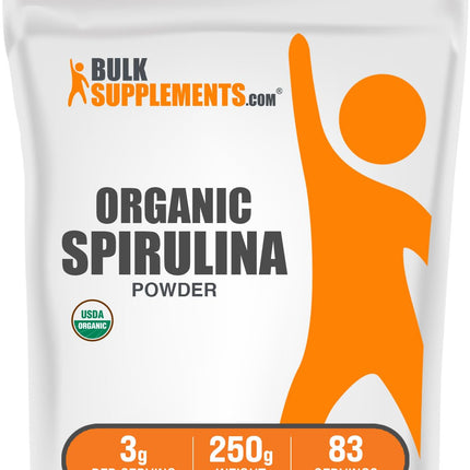 BulkSupplements.com Organic Spirulina Powder - Superfood, Green Spirulina Powder, Herbal Supplement - Vegan-Friendly, 3g per Serving, 250g (8.8 oz) (Pack of 1)