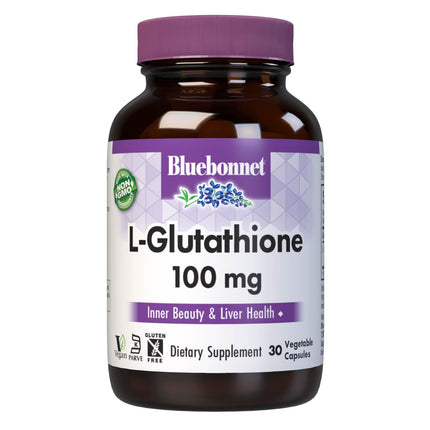 Bluebonnet Nutrition L-Glutathione 100mg, Free-Form Amino Acid, for Free Radical Protection, Soy-Free, Gluten-Free, Non-GMO, Kosher Certified, Vegan, 30 Vegetable Capsules, 30 Servings