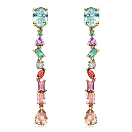 YEPZOKO Long Crystal Dangle Earrings for Women Wedding Bridal Colorful Rhinestone Cubic Zirconia Drop Earrings for women Mom Wife (Multicolor-light)