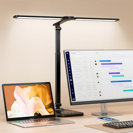 CHARYJOD LED Desk Lamp for Office Home, Height Adjustable Architect Desk Light with USB Adapter, Stepless Dimming Desk Lamp Light for Reading, Study, Workbench